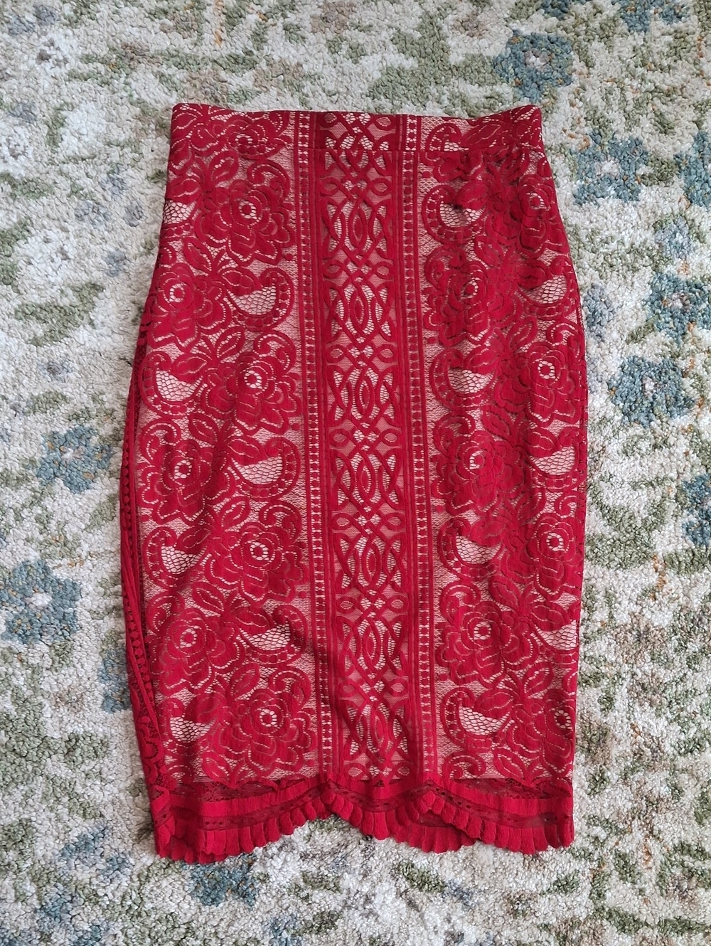 Red Lace Pencil Skirt - Women's Elegant Lace Midi